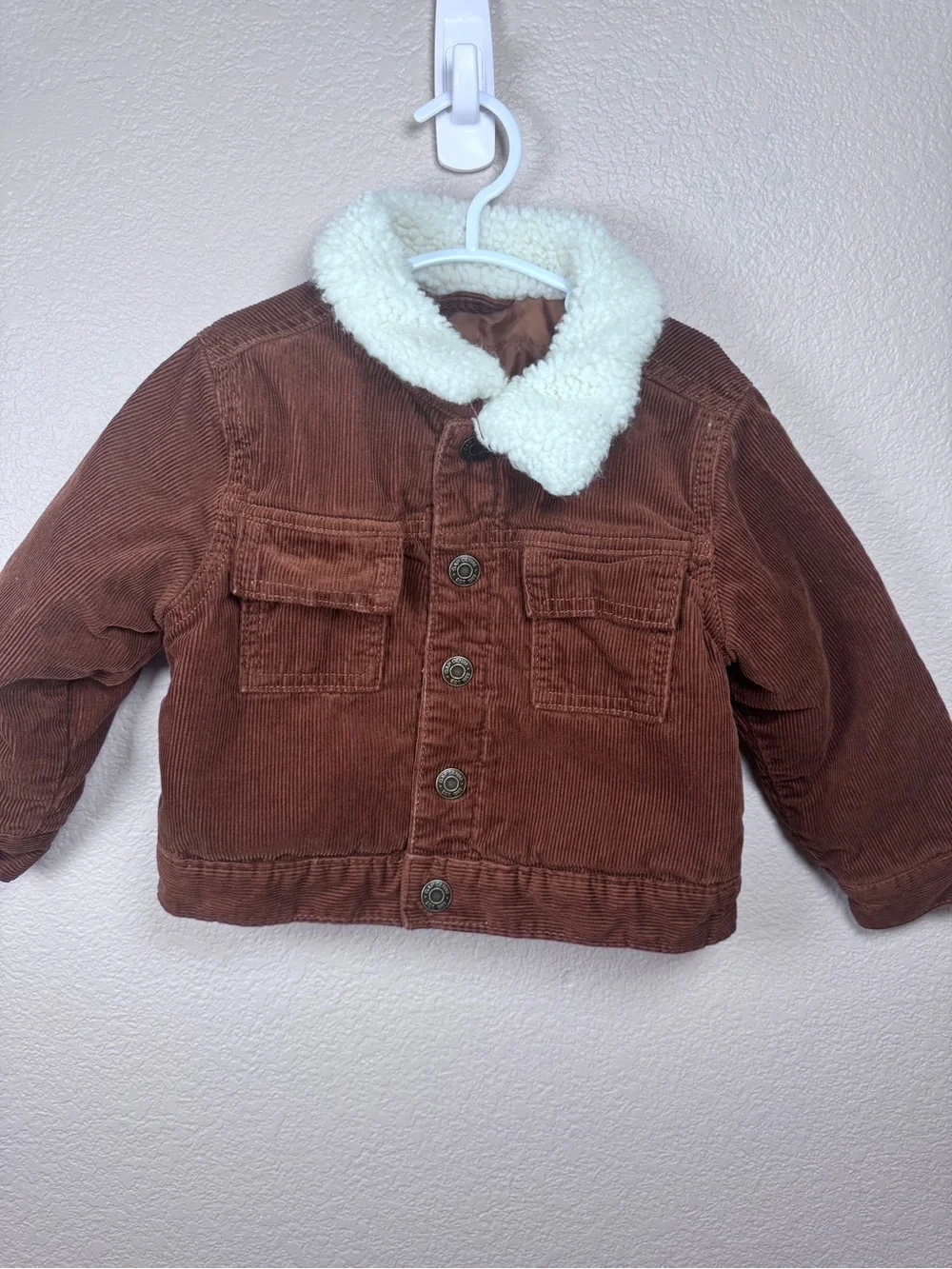 GAP Kids Corduroy Jean Jacket with Cream Sherpa Collar - Rust